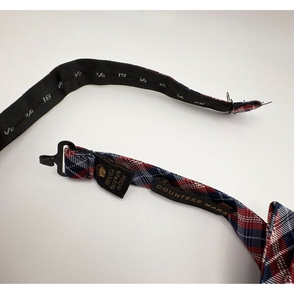 Countess Mara Bow Tie Plaid Red White Blue Silk Patriotic 4th of July - Picture 2 of 7